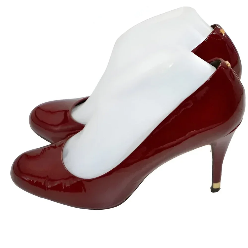 Ted Baker Cranberry Red Patent Leather Gold Dress Christmas Heels Pumps 40 9.5 - Picture 2 of 16